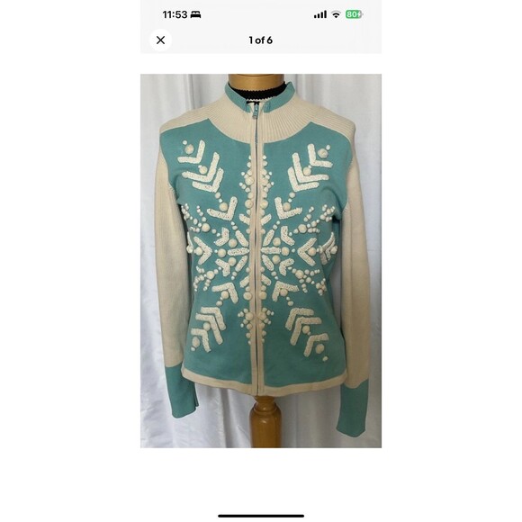 Michael Simon New York Wm’s M Snowflake Sweater Full Zip 3D Texture Silk Blend - Picture 1 of 6